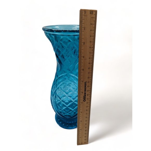 Vintage Rossini Empoli Blue Diamond Print Art Glass Vase Italy  11" Tall - Picture 10 of 11